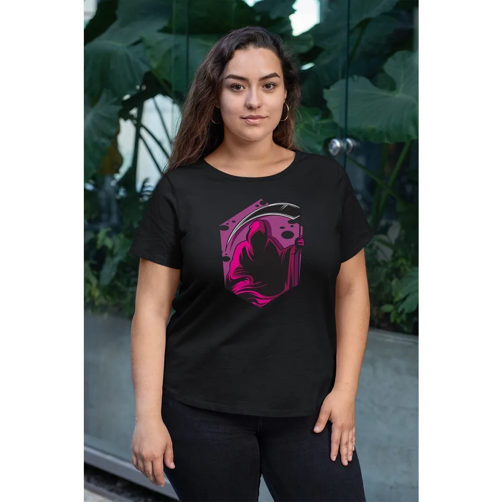 

Черная Женская хлопковая Футболка большого размера в стиле «Мрачный Жнец»