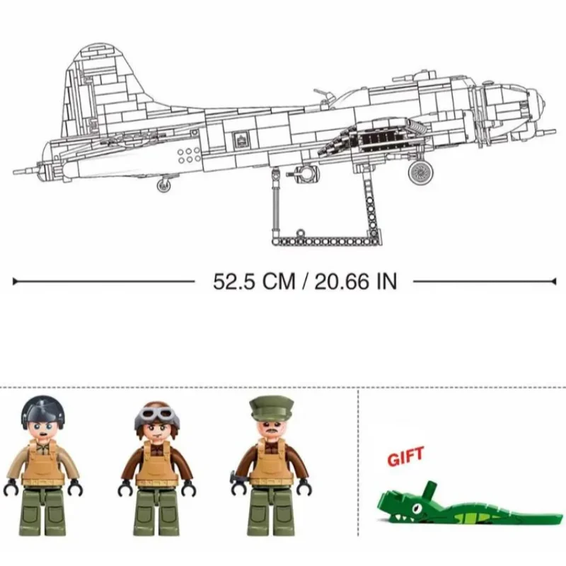 Фото Классическая модель WW2 B-17GS, летающая крепость, бомбардировщик, комплект строительных блоков, военные B17, кирпичи, игрушки, 1270 шт. №5