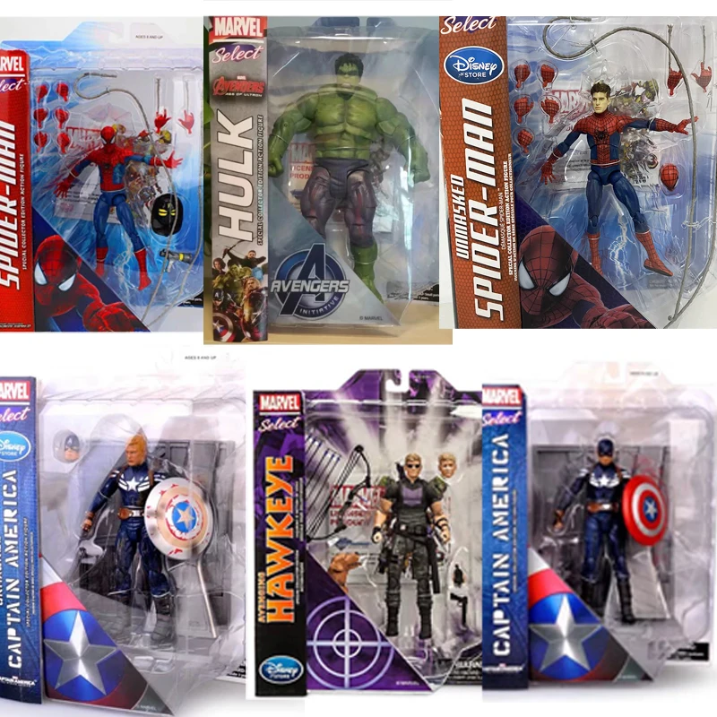 

Marvel Select Avenger Spiderman Action Figure The Amazing Hulk Spider Man Hawkeye Captain America Figures Super Heroes Toy Doll