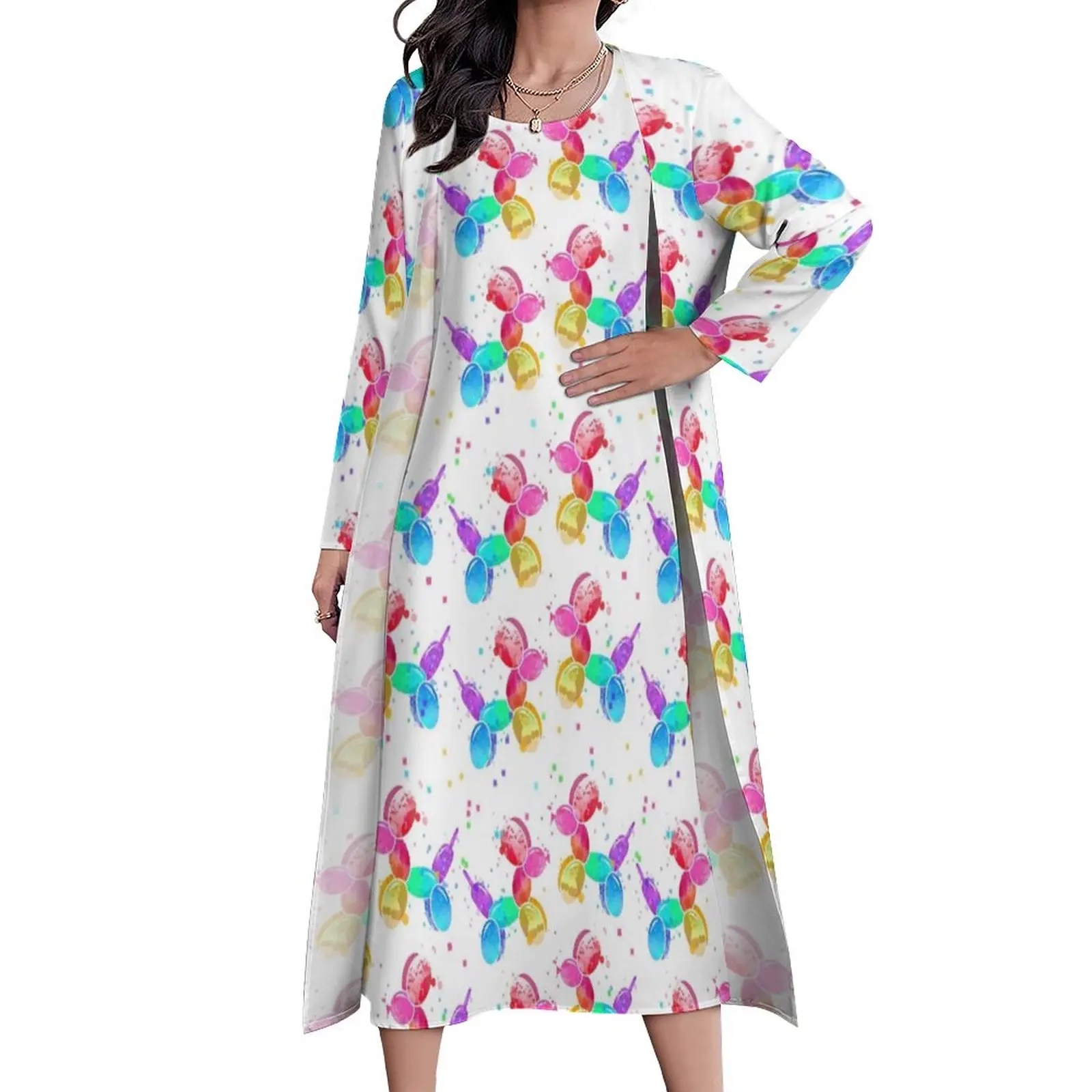 

Платье-макси с рисунком животных, Радужное, в стиле бохо