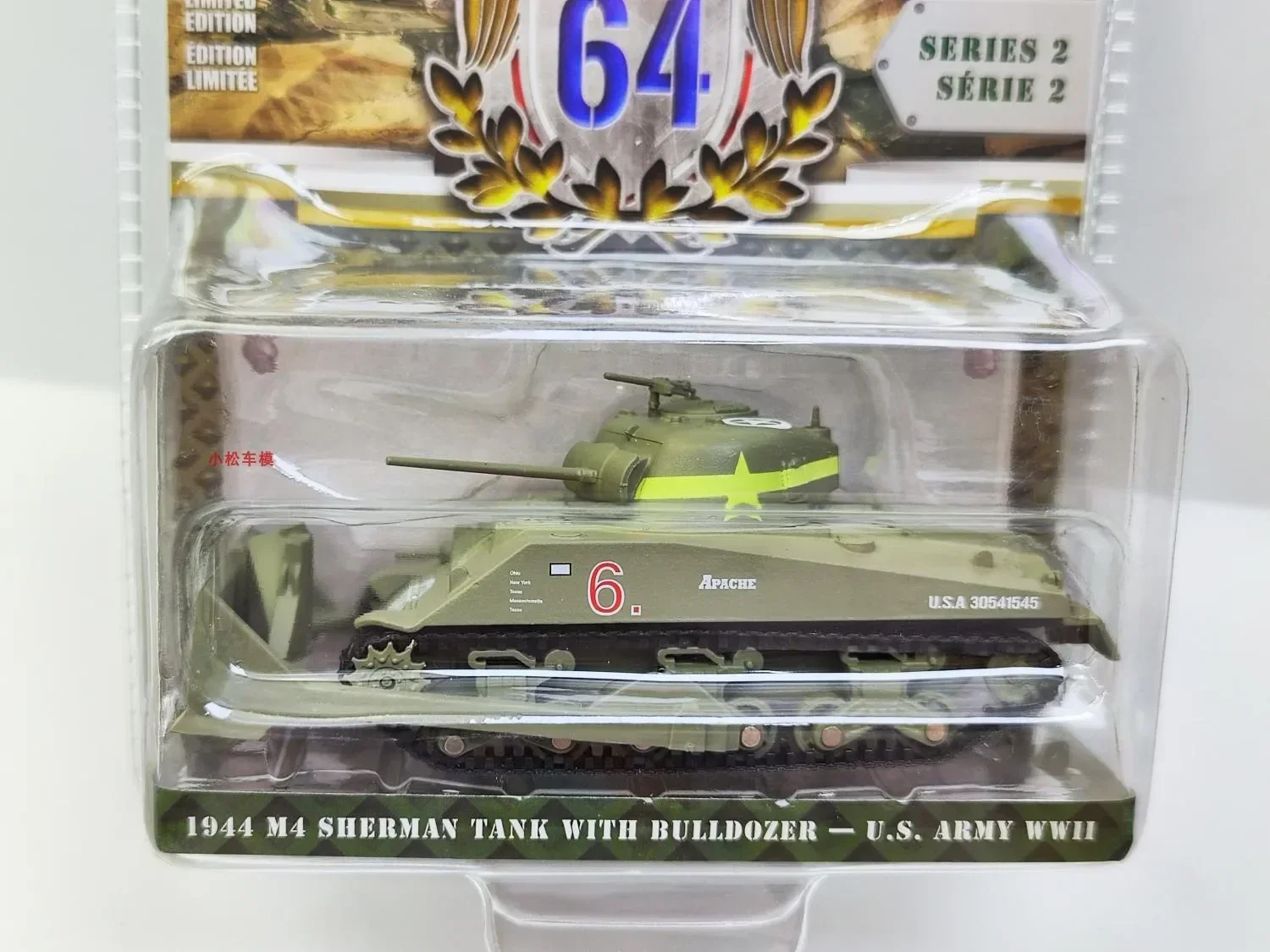 1:64 1944 M4 ШЕРМАНСКИЙ ТАНК С БУЛЬДОЗЕРНЫМ Высокая имитация сплава Модель автомобиля