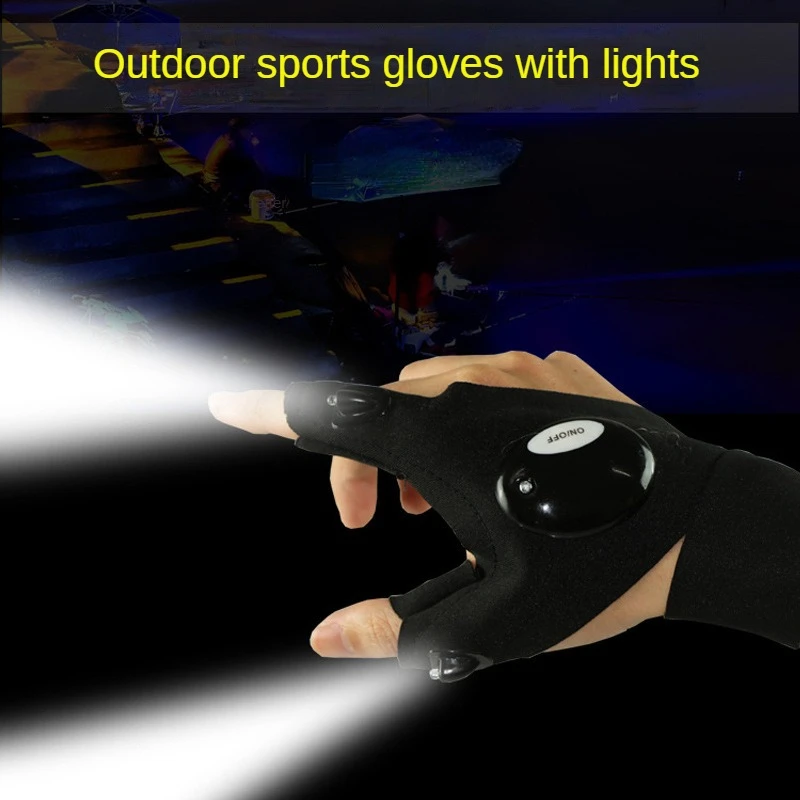 

Riding LED fishing gloves with lights Outdoor night fishing lighting Half finger luminescent battery Finger stage lighting