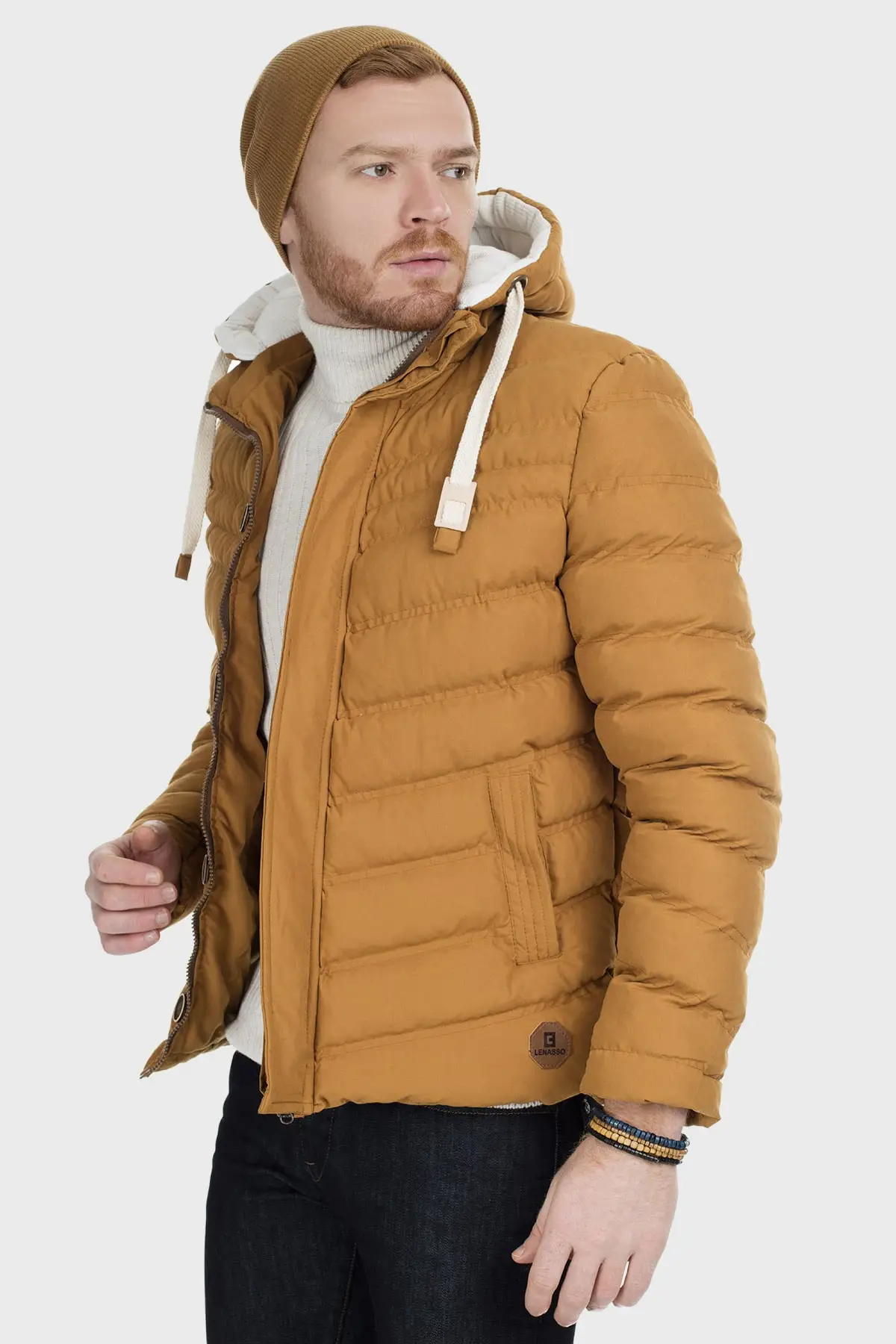 Slim Fit Hooded Stand Up Collar Inflatable Jacket Men's COATS 55618 K5071