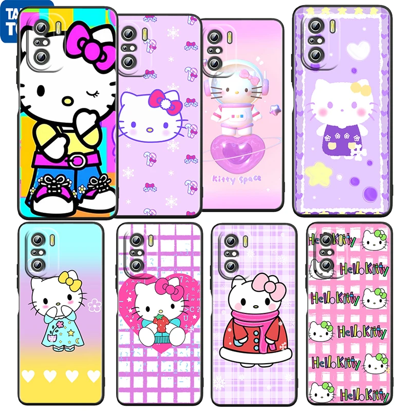 

Anime Cute Hello Kitty For Xiaomi Redmi K50 K40 Gaming K30 K20 Pro 5G 10X 9T 9A 9C TPU Soft Black Phone Case Funda Coque Cover
