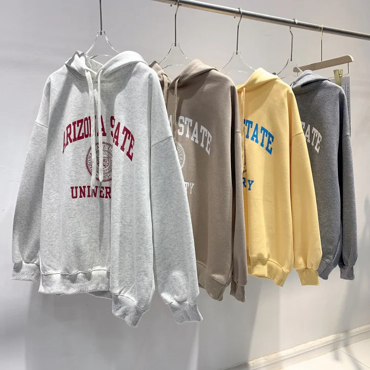 

letter printed oversized hoodies women loose casual sport tops women's clothing pullover vintage streetshirt 2021 fall new