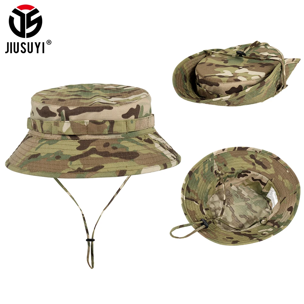

Summer Camouflage Fishing Bucket Hats Sun Protection Wide Brim Tactical Military Hiking Fisherman Panama Boonie Cap Men Headgear