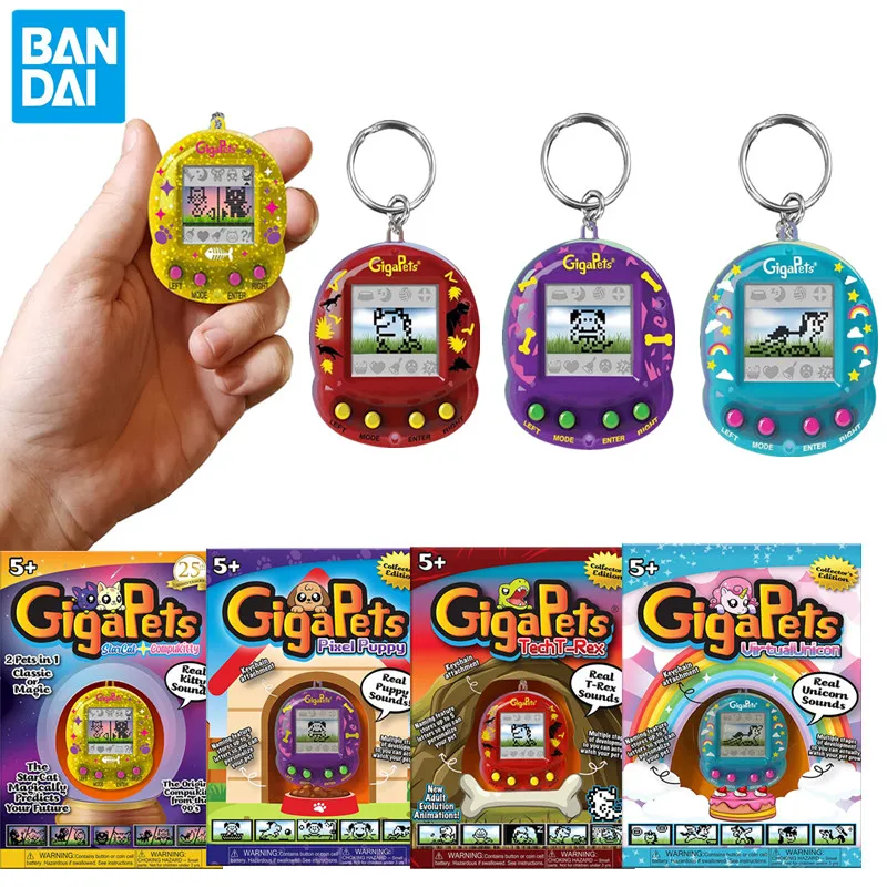 Original Bandai Tamagotchi Giga Pets Tech T-rex Sounds Electronic Game Machine English Retro Nostalgic Interactive Kids Toy Gift