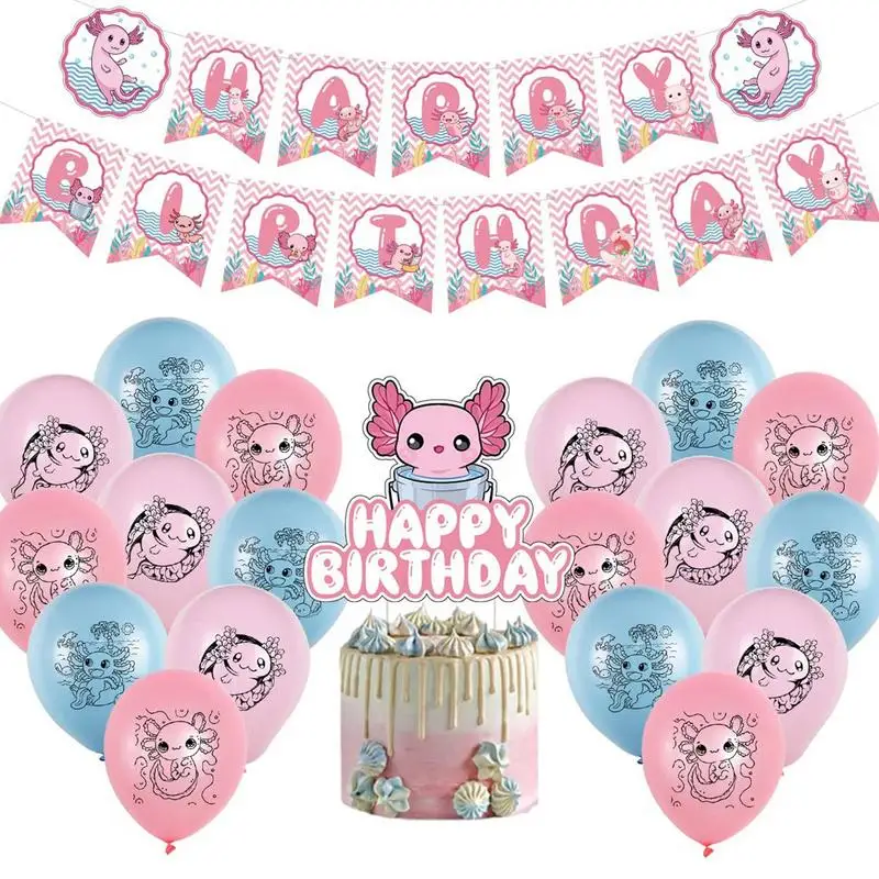 

Axolotl Birthday Party Decorations Cute Cartoon Theme Party Favor Birthday Banner Cupcake Toppers Balloons Axolotl Theme Party