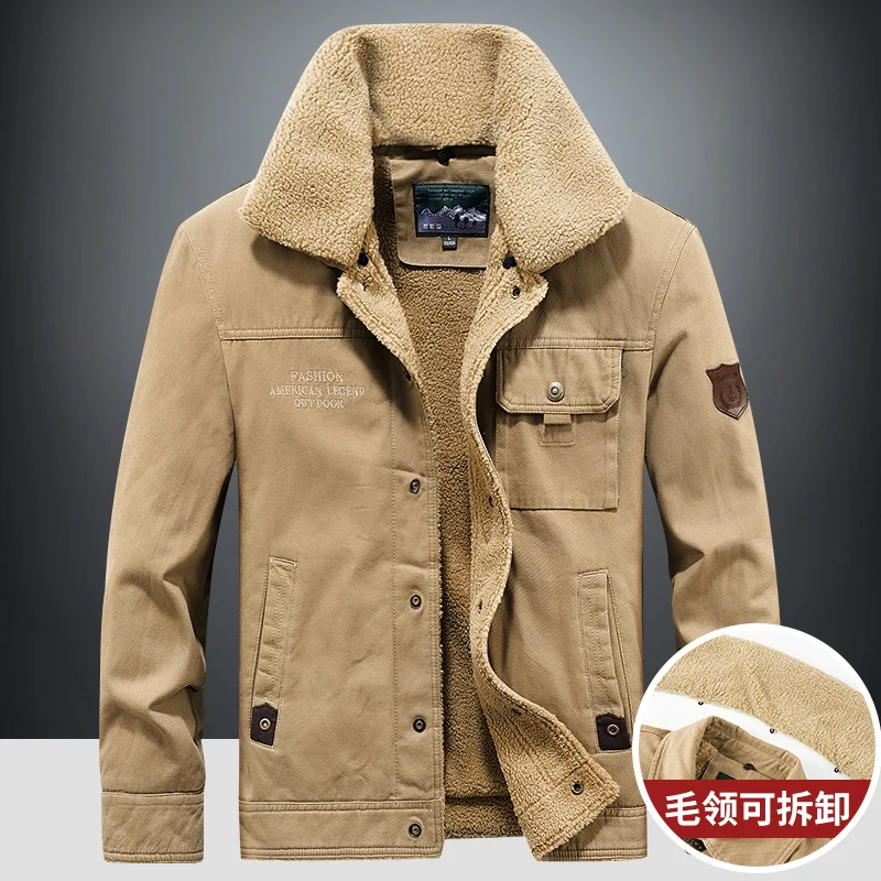 

Новинка Осень-Зима мужская плюшевая утепленная хлопковая одежда съемный шерстяной воротник пальто из чистого хлопка Молодежная кашемиров...
