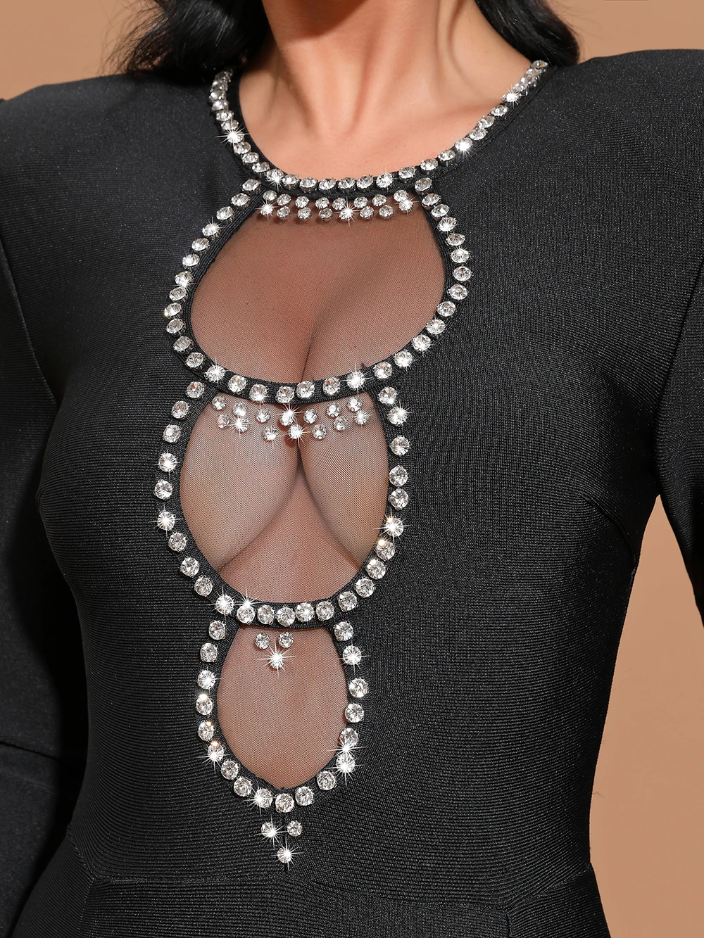 Роскошное Сетчатое платье в стиле Саудовской Аравии с черными стразами