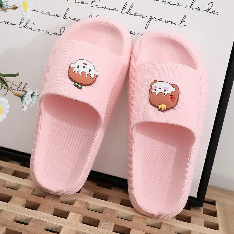 Summer Women Men's Slippers Indoor Bath Thick Platform Non-slip Home Easter Cartoon Flip Flops Bear Beach Sandals Couple Shoes
