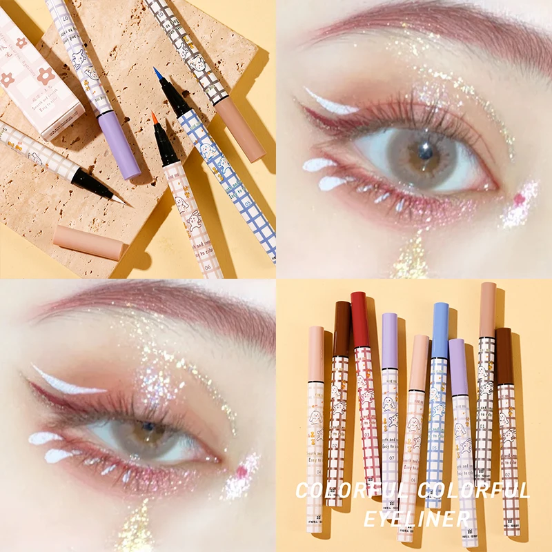 Three Scouts Liquid Eyeliner Pen Quick Dry Long-lasting White Purple Black Brown Pink Color Non-smudge Waterproof Eye Liner Penc