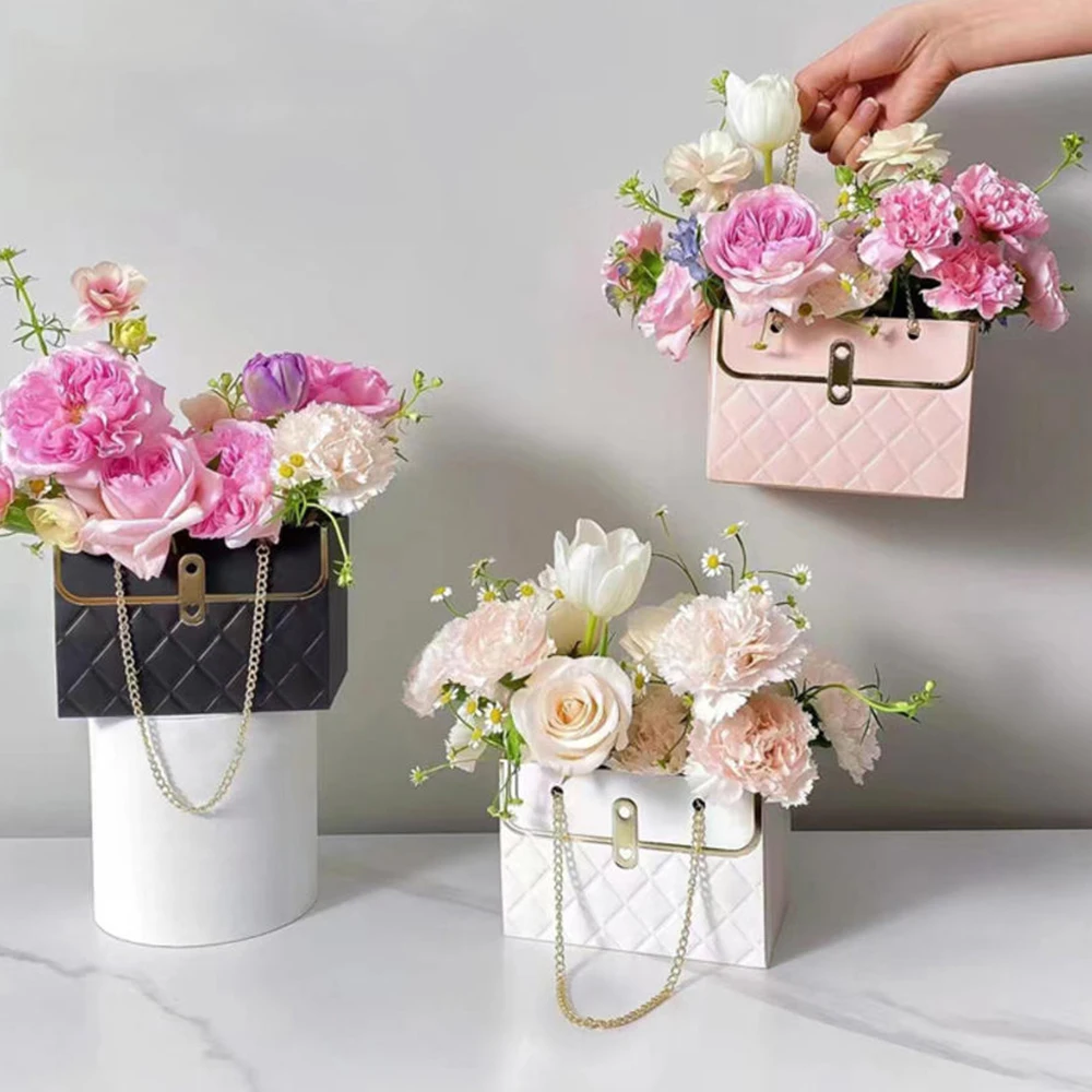 Portable Flower Box Foldable Paper Handy Gift Bag Kraft Handbag Wedding Rose Party Gift Box Packaging For Candy Cake Birthday