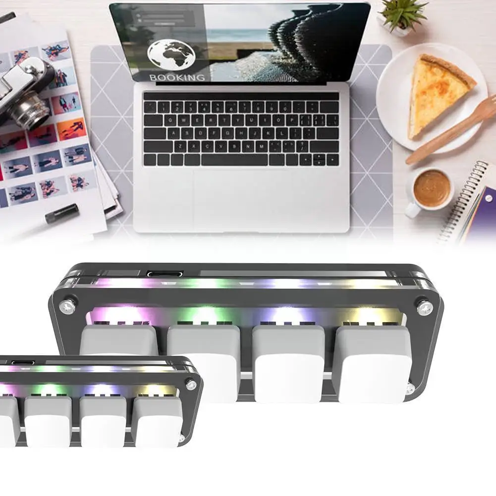 

Клавиатура с 4 клавишами для макропрограммирования Rgb, мини-клавиатура Outeum, игровая красная клавиатура с переключателем для рисования, поль...