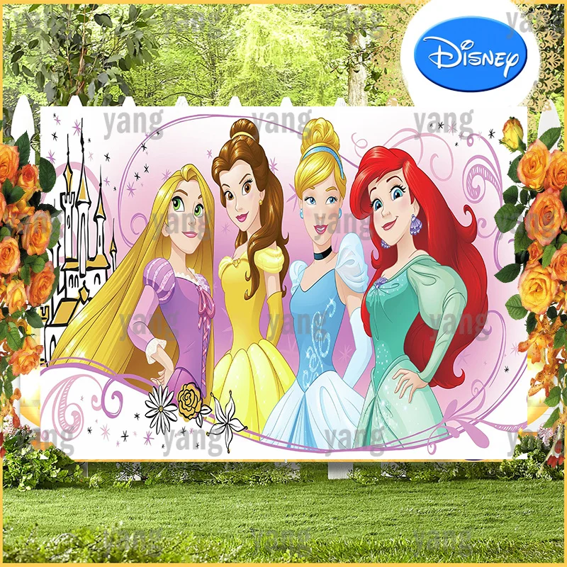 Magic Princess Colorful Decoration Backdrop for Cute Cinderella Belle The Little Mermaid Happy Birthday Party Disney Background