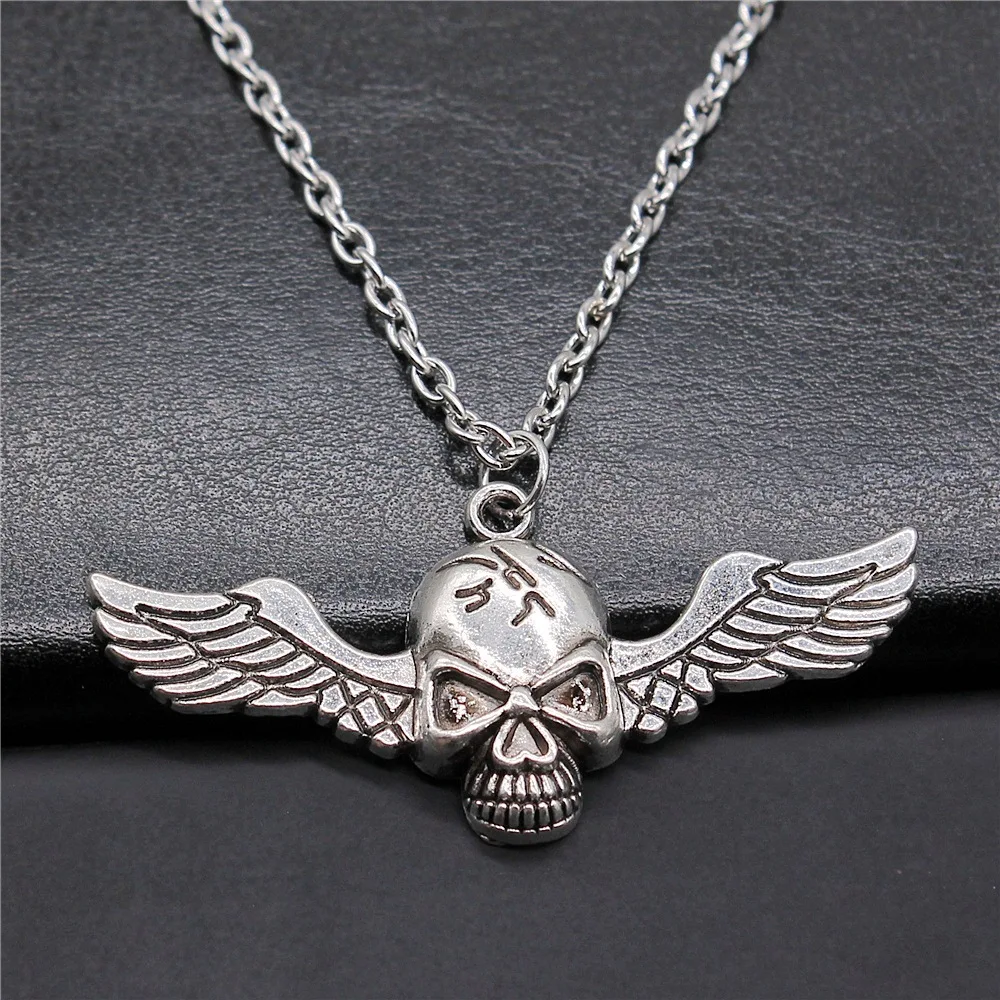 Цепочка с подвеской в виде крыльев Ангела для мужчин и женщин, винтажное ожерелье под античное серебро, длинная цепь, модные ювелирные аксессуары, 56 х26 мм