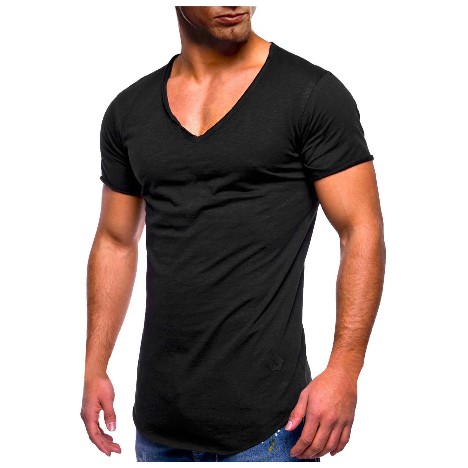 

Minimalist Men T-shirts Fashion Summer Solid Color V Neck Tops Casual Short Sleeves Sports Male Shirts футболка мужская