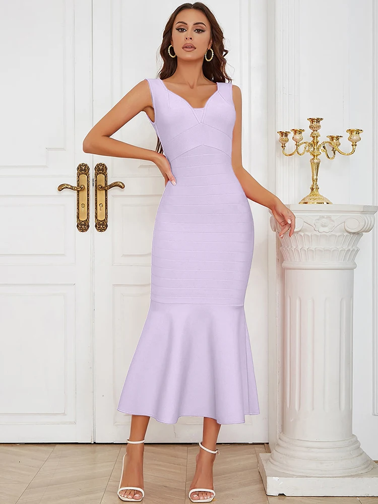 

Женское облегающее платье-русалка, Элегантное летнее платье без рукавов с V-образным вырезом и открытой спиной, облегающее вечернее Клубное платье макси знаменитости