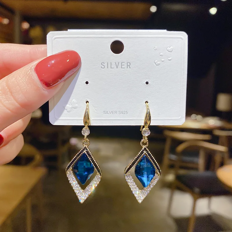 

Water Drop Earrings Retro Tide Stud Earrings Women's Earrings Wind Crystal Blue Nation Korean Fashion Earrings for Women Jewelry
