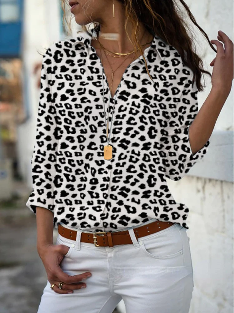 

Women Tops Blouses Spring Autumn Simple Chiffon Blouse Long Sleeve Print Tops Lady Work Shirts Oversize 5XL Lapel Top Blusas