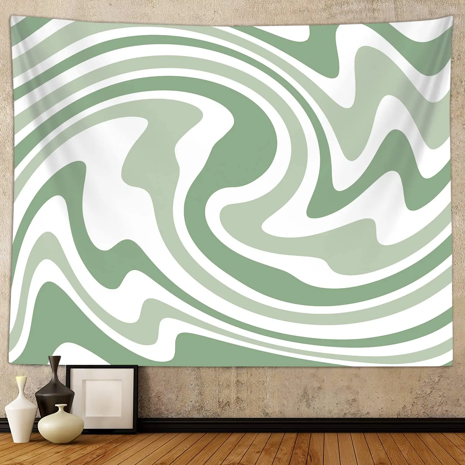 

Sage Green Tapestry Wall Hanging Aesthetic Bedroom Wall Decor Tapestries Abstract Swirl Simple Art Tapestry for Dorm Living Room