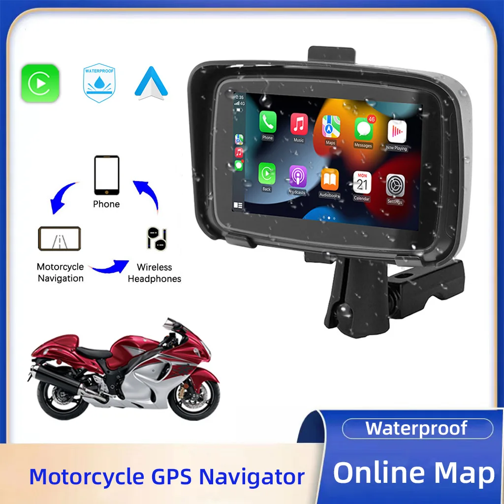 

Motorcycle Navigation GPS Waterproof Apple Carplay IPX7 System Support for Online Map 5 Inch GPS Screen Display Device