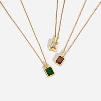 new arrival zircon stone pendant necklace women 14k gold metal red green color square charm necklace holiday gift