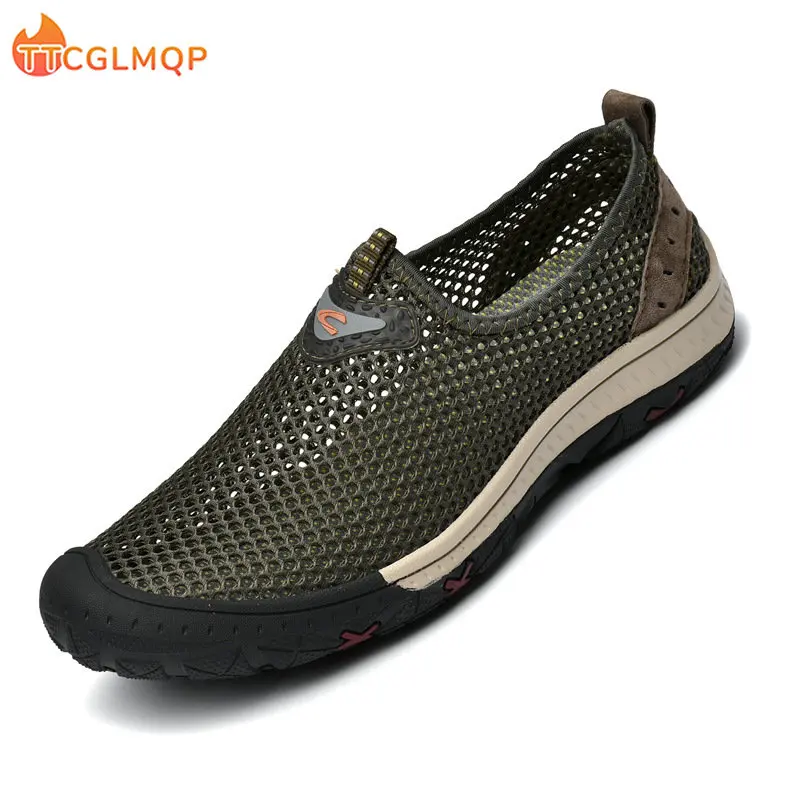 

New Summer Men Sneakers Breathable Slip On Loafers Men Casual Waterproof Walking Shoes Outdoor Mesh Men Hiking Shoes Big Size 48