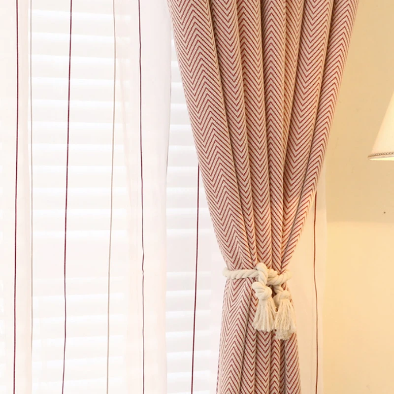 

Nordic Blackout Curtains for Living Dining Room Bedroom Striped Wave Chenille Cotton Linen Simple Modern Custom Cloth