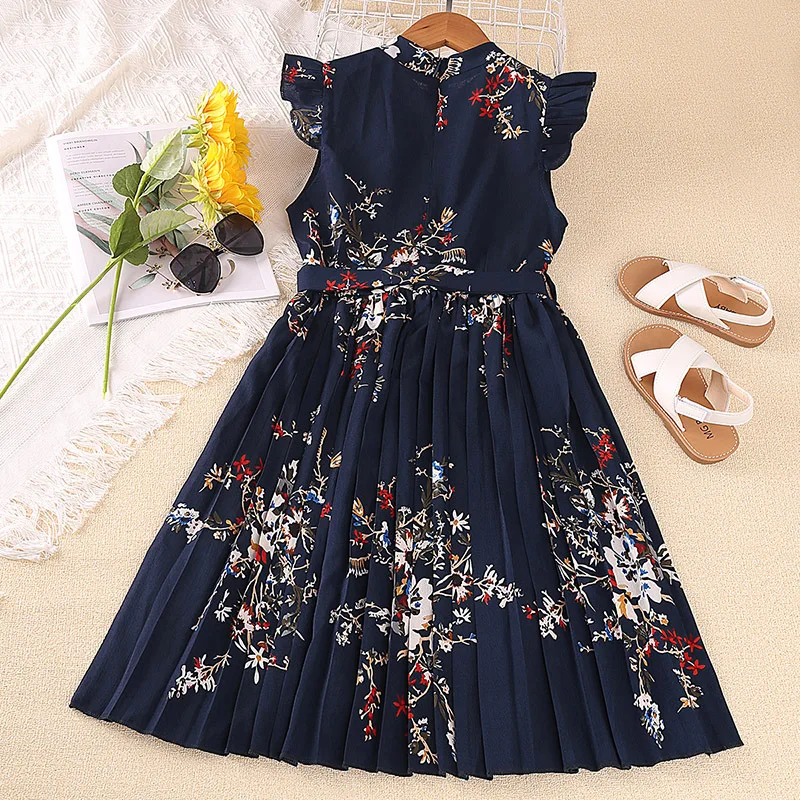 Купи Summer Floral Children Dresses Black Western-Vintage Style Costume Small Flying Sleeve Print Princess Dress Vestido For Girls за 1,036 рублей в магазине AliExpress