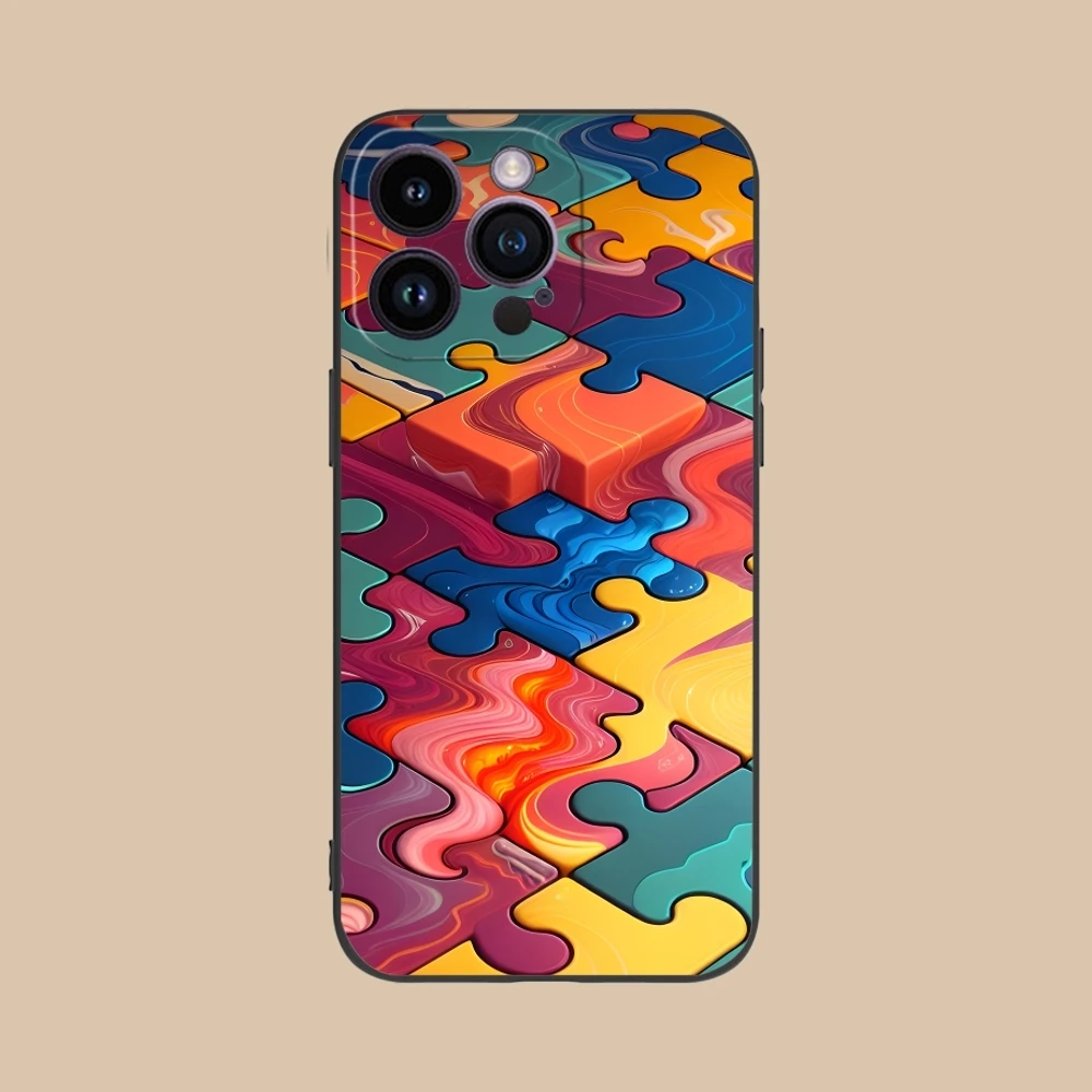 Чехол для мобильного телефона Puzzle Pretty Fashion iPhone 16 15 14 13 12 11 X XR XS 8 7 Pro Max Plus мини-черный