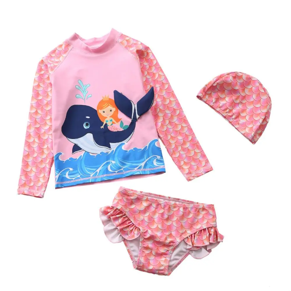 

Weixinbuy Kids Girls Rashguard 2 Pcs Swimsuit Set Sun Protection Swimwear 1-10 Years Long Sleeve Mermaid Bathing Suits Bikini