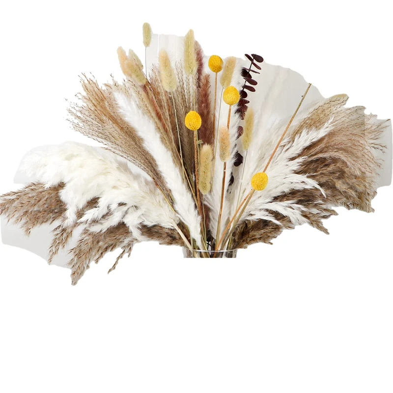 

110PCS Dried Pampas Grass Boho Decor Natural Fluffy Dried Flowers For Bathroom Decor