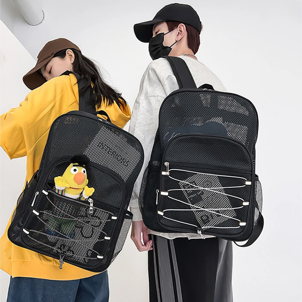 

Mesh See Through Backpack Comfortable Shoulder Strap Fitness Bag High-Capacity Multifunctional Wear-resistant for Outdoor Sports