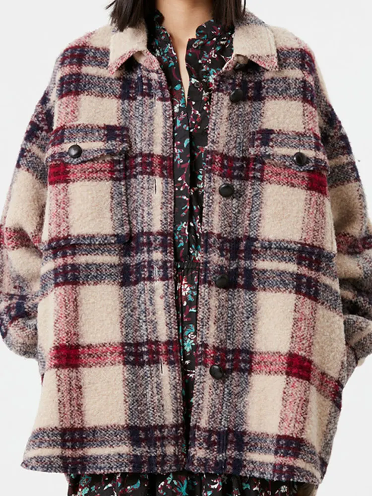 

Женское пальто осень-зима, новый клетчатый однобортный Прямой Кардиган с вышивкой и отложным воротником, шерстяной жакет