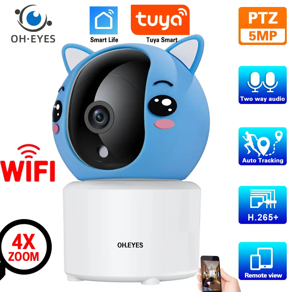 

5MP Smart Life Wireless IP Camera 2 Way Audio Tuya Home Security Plug Direct Wifi Camera 3MP Auto Tracking PTZ Baby Monitor Cam