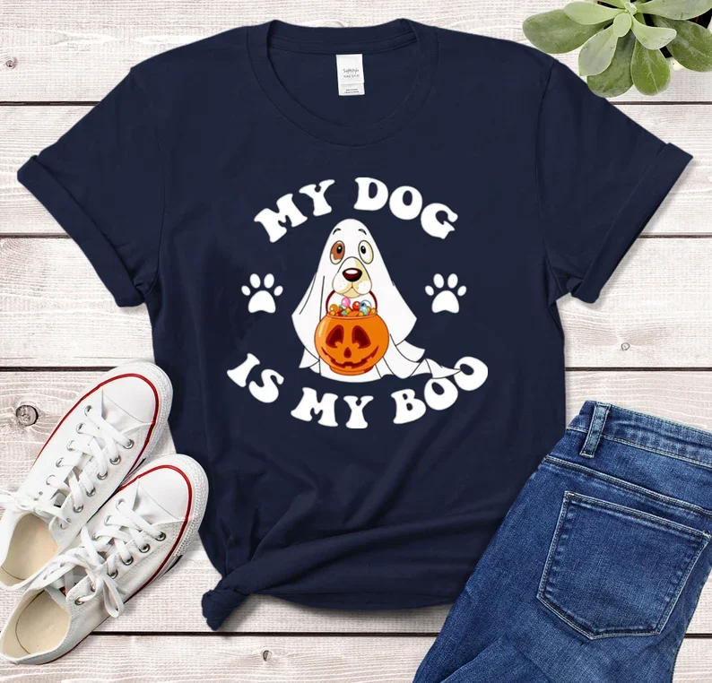 

My Dog is My Boo Halloween Shirt Cute Halloween Ghost Dog Shirt Dog Mom Halloween Dog Tee 100%Cotton Fashion y2k Drop Shipping