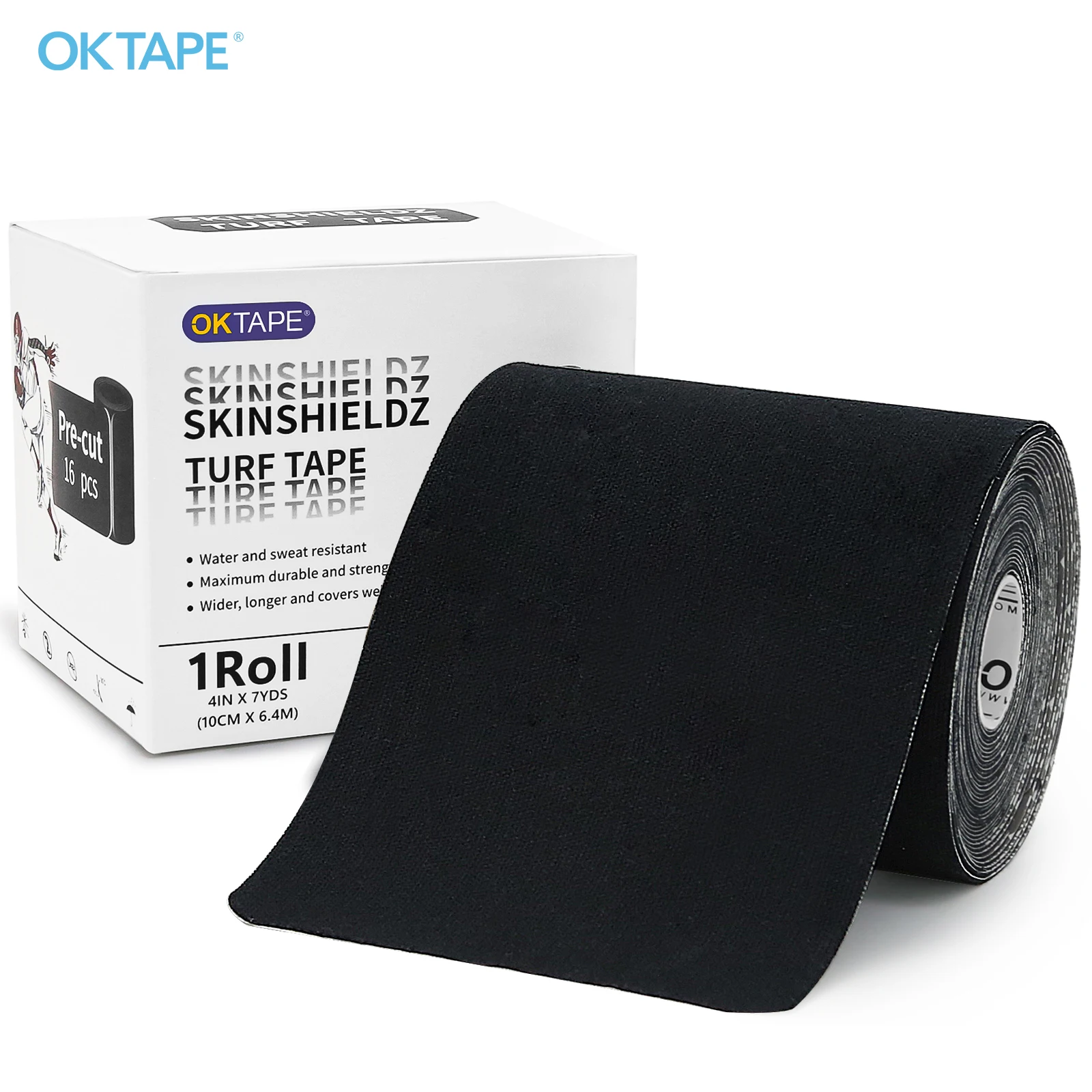 Лента для газона OK TAPE, 10 см X 6,4 см, предварительно вырезанная Экстра-широкая лента Footabll, Черная спортивная водонепроницаемая, прочная и супер липкая кинезиологическая лента