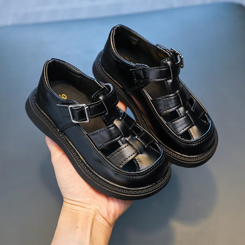 

Модная детская кожаная обувь с вырезами; Модная школьная обувь на платформе с пряжкой для девочек; Новая летняя детская обувь на плоской под...