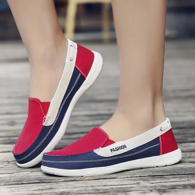 Womens Canvas Walking Shoes Casual Lightweight Solid Color Flat Slip-on  Loafers Driving Sneakers