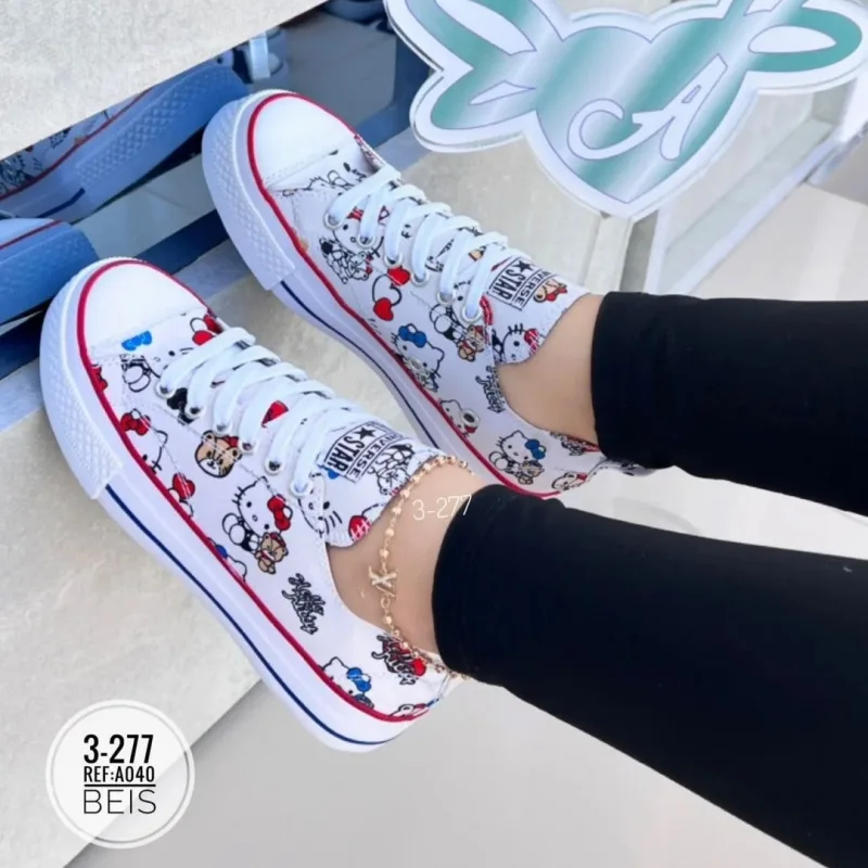 

Anime Sanrio Hello Kitty Woman Canvas Shoes Cartoon Cute Printing Flat Shoes Spring and Fall Casual Breathable Skateboard Shoes