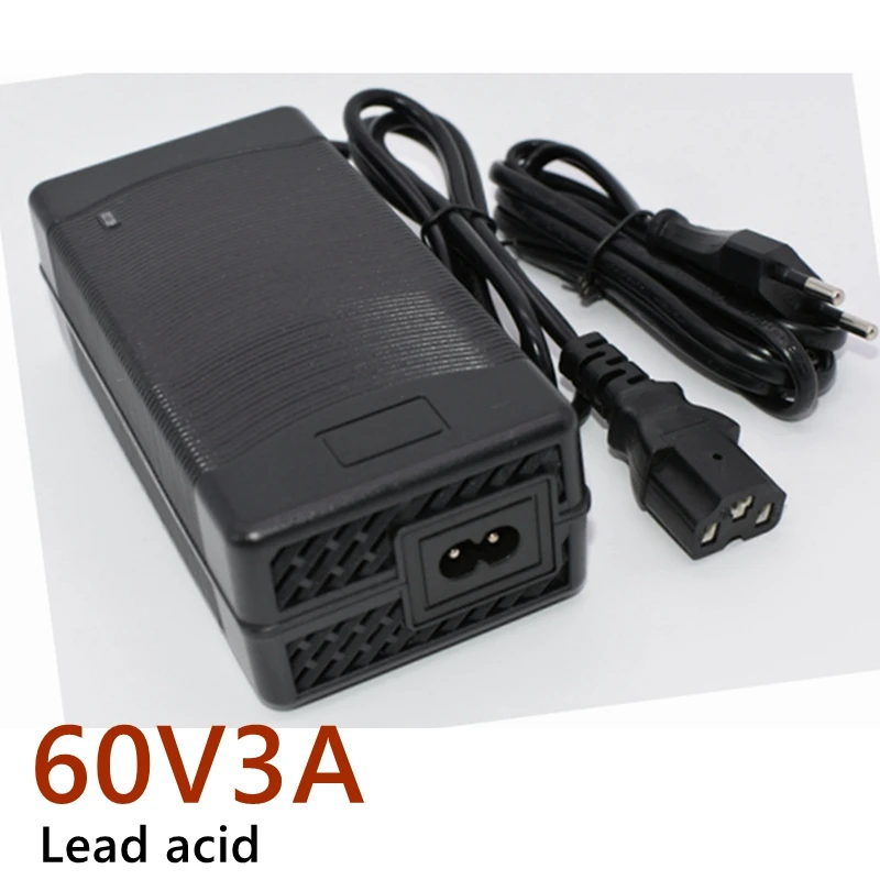 

Свинцово-Кислотное быстрое зарядное устройство для электровелосипеда, 60 В, 3 А, зарядное устройство для аккумулятора электровелосипеда, скутера, T / PC / IEC 3 контакта, 73,5 в