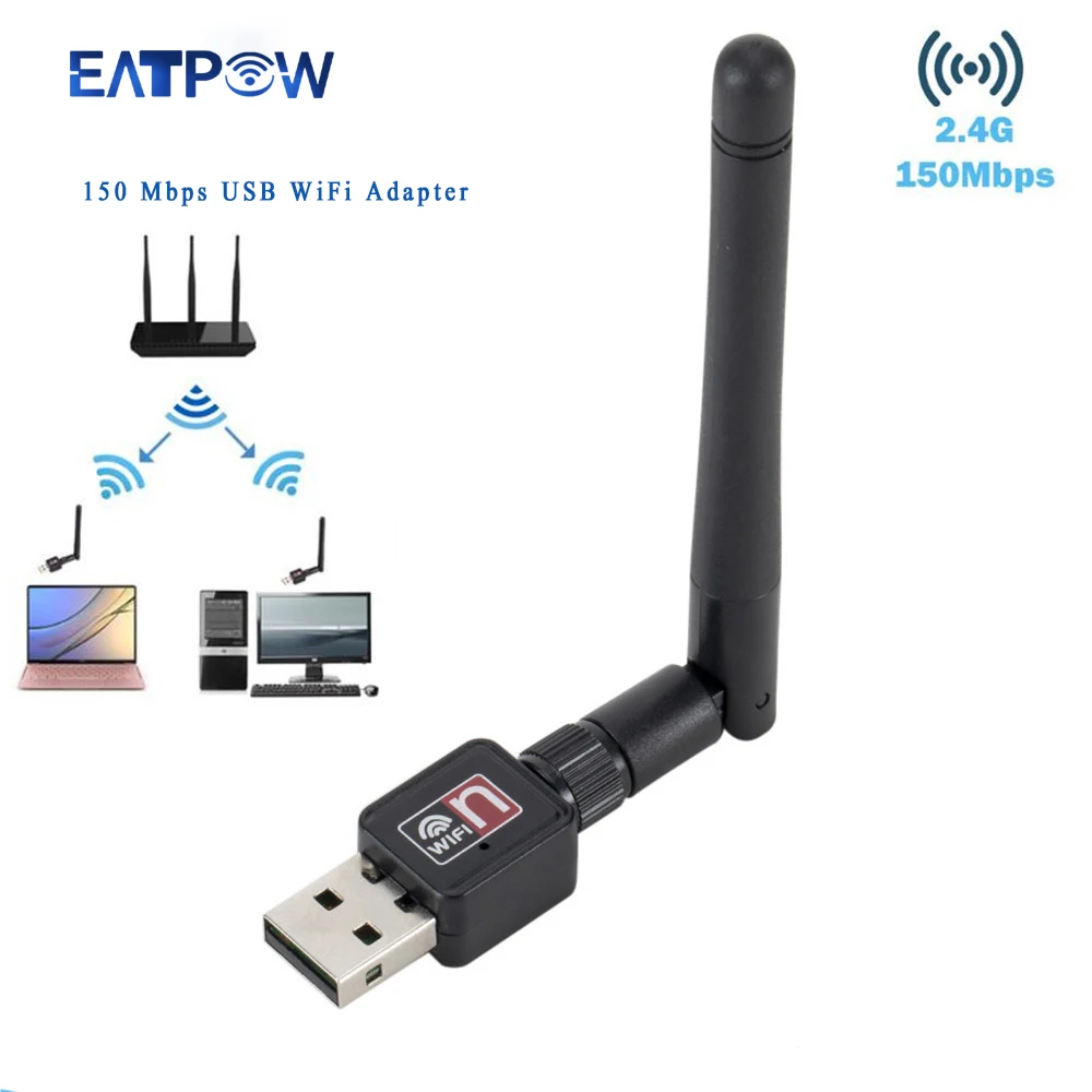 

EATPOW USB Wifi Adapter 150Mbps 2dBi Antenna 802.11n/g/b Ethernet Wifi dongle Wireless Network Card PC wifi receiver for desktop