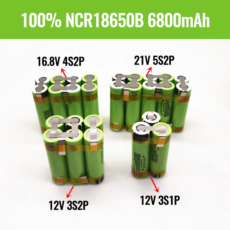 

2023 New 5S2P 3S2P 4S2P 3S1P 12V 16.8V 21V 25V Battery Pack NCR18650B 6800mah 20A Shula Screwdriver Battery Discharge Current