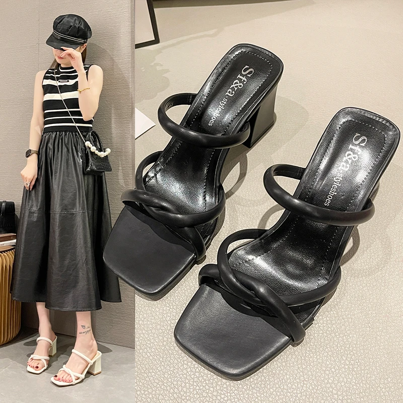 

Fashion Sandals Women 2023 Summer New Comfortable Latex Tape Hollow High-heel Sandals Crystal Thick Heels Party Slippers 8.5CM