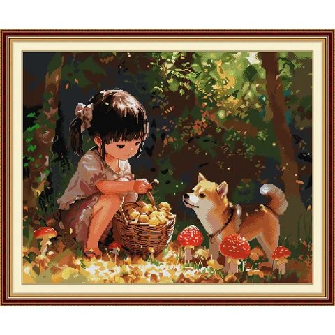 Soulgift News Набор для вышивки крестом "Маленький мисс грибов"