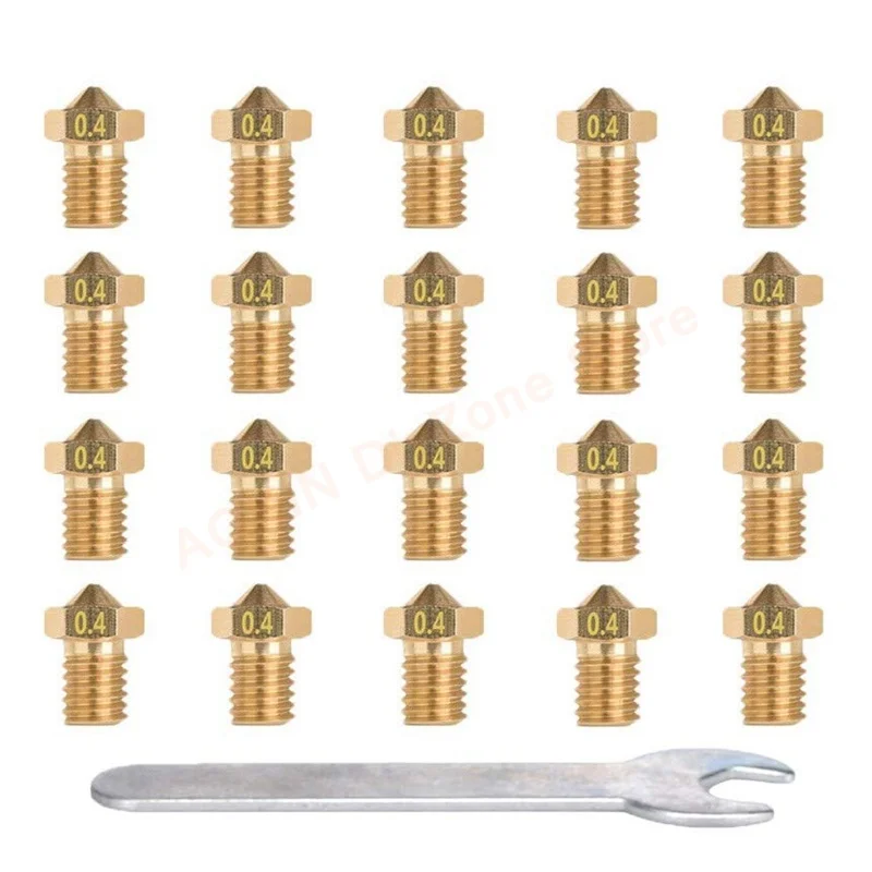 

20Pcs V5 V6 Nozzles M6 0.4mm Brass Extruder Nozzles Print Head with Spanner Tools for E3D 1.75mm Filament 3D Printer Parts