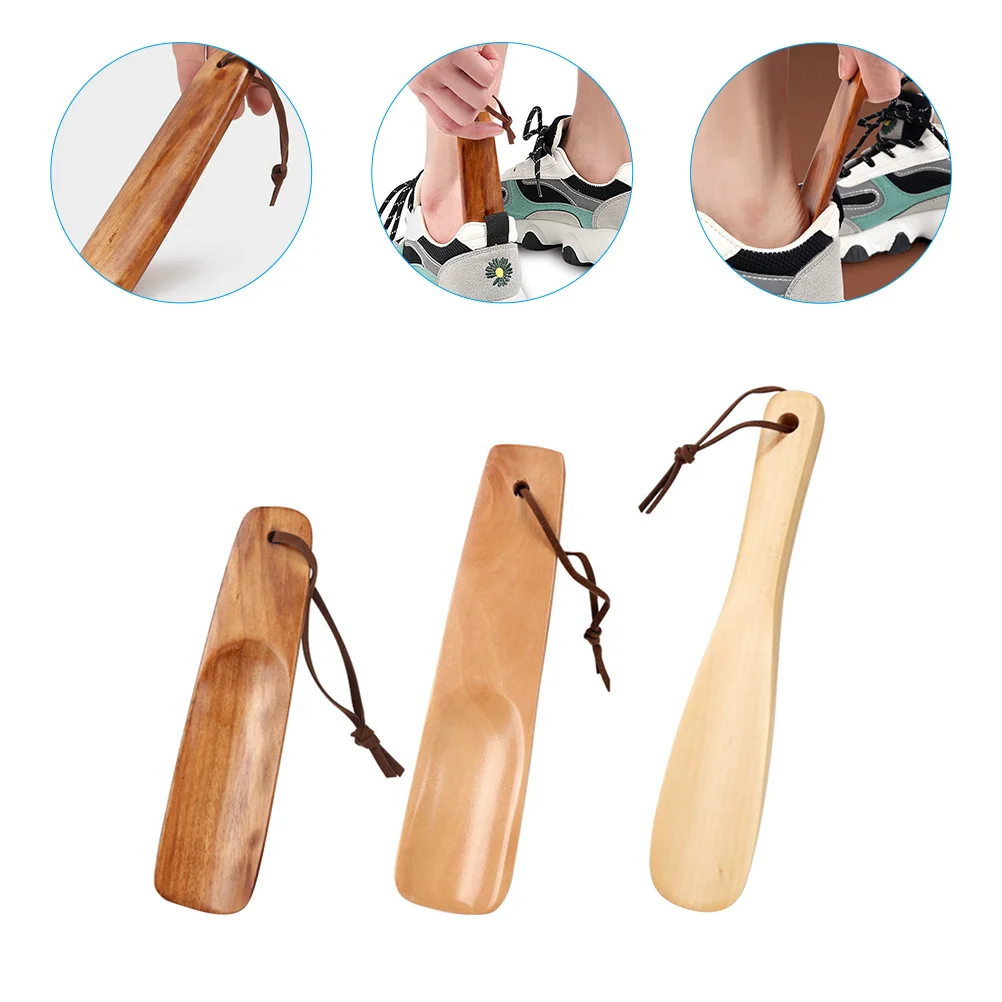 

3 Pcs Solid Wood Shoehorn Shoehorns Men Supply Household Wooden Wear-resistant Elderly Professional Hanging