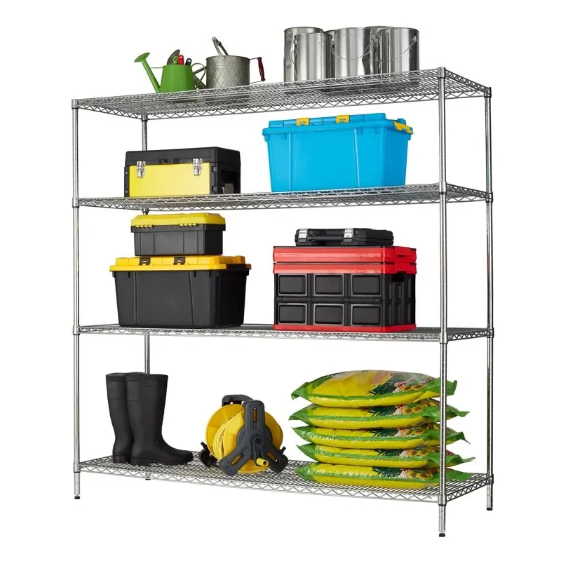 

4 Shelf Commercial Steel Wire Shelving Unit, Chrome, 24"Dx72"Wx72"H, Weight Capacity 4000 lb