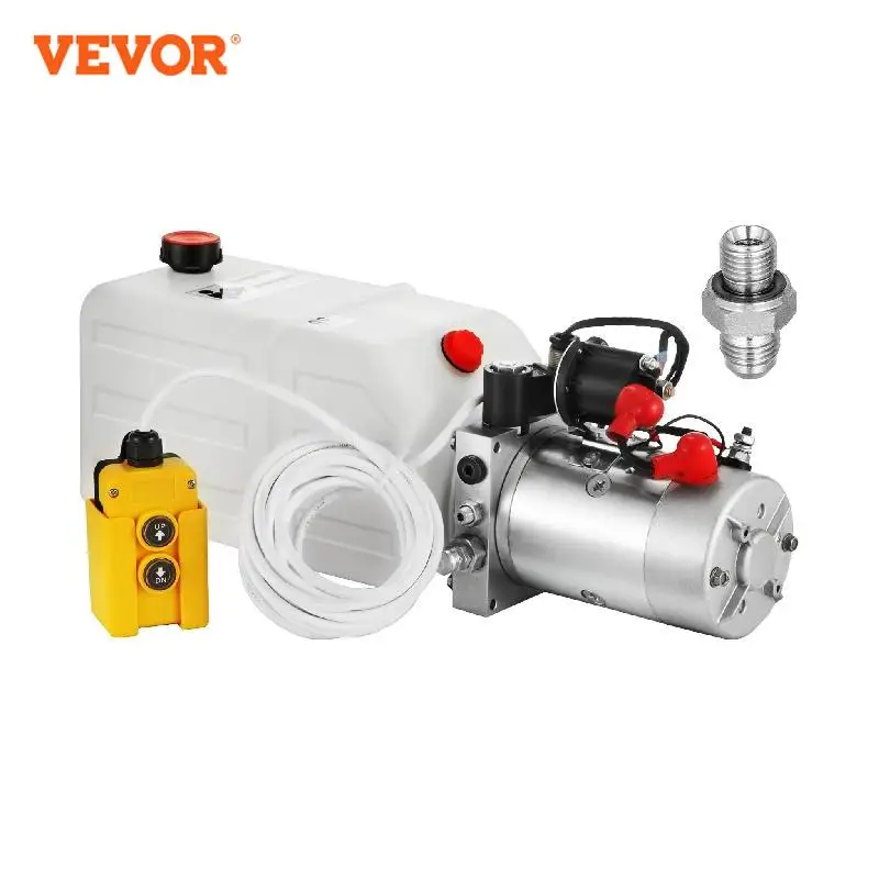 

VEVOR Hydraulic Pump 12V Dump Trailer Single Acting with 7 Quart Reservoir Motor Electric Power Unit Rapid for Car Lift Hoist